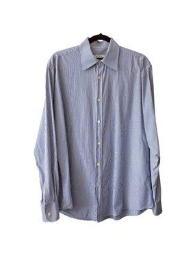 Men's Versace Collection Blue White Striped Button-Down Shirt
